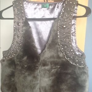 Gray Faux Fur Studded Vest